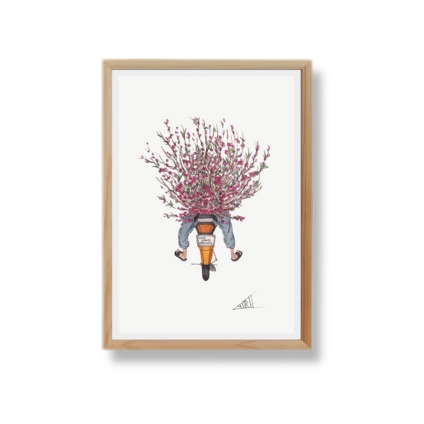 LAURIE DRAWS - 'Blossom Tree Bike' Framed Art Print