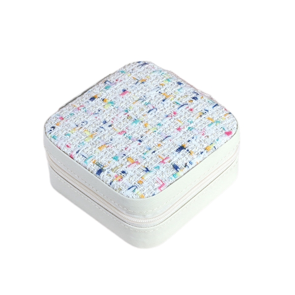 Square Jewelry Box In White With Colorful Tweed