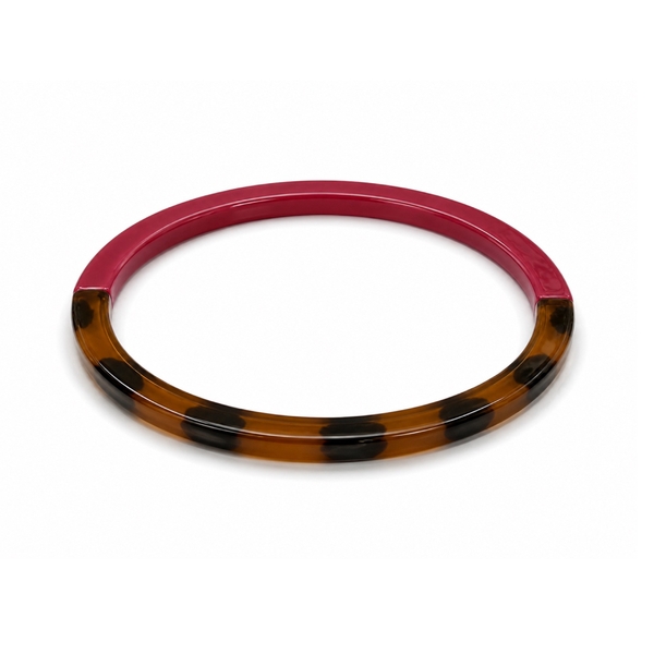 AZIET - Buffalo Horn & Lacquer Slim Bracelet in Berry Red & Leopard