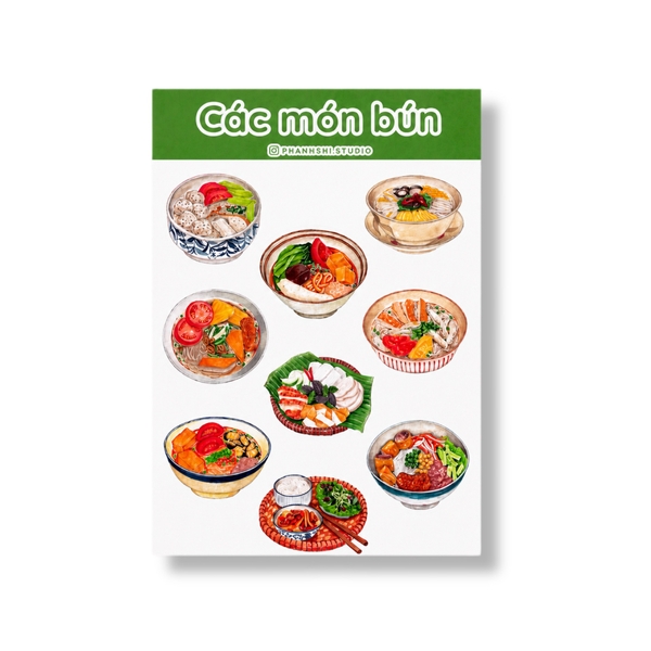 PHANHSHI STUDIO - ‘Các Món Bún - Rice Vermicelli Dishes' Watercolor Sticker Sheet
