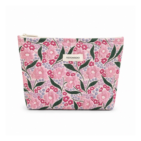 Make Up Purse - Pink Flower With Green Leaf