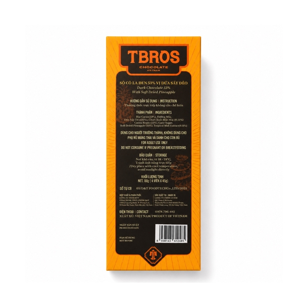 TBROS CHOCOLATE - Dark Chocolate 53% With Soft-dried Pineapple
