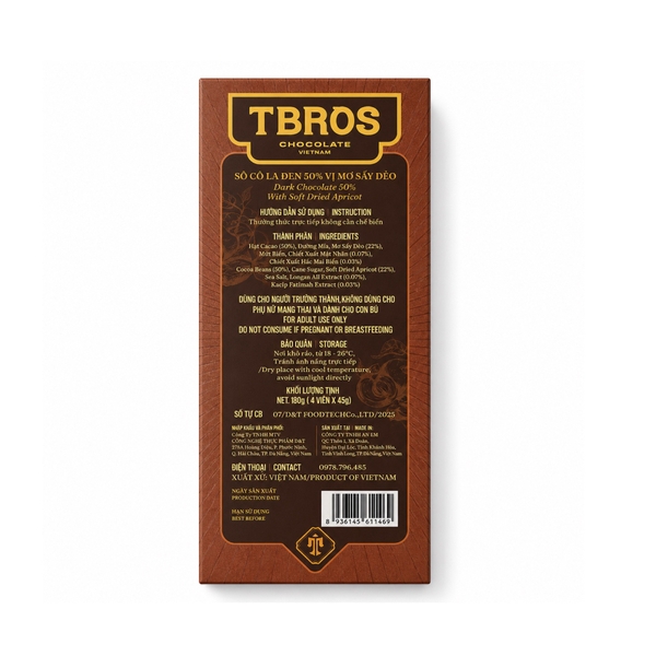 TBROS CHOCOLATE - Dark Chocolate 50% With Soft-dried Apricot