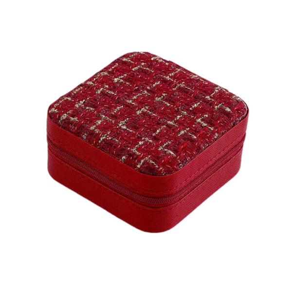 Square Jewelry Box In Red With Gold Tweed