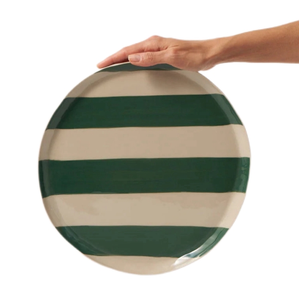 BAT TRANG - Ceramic Round Plate in Striped Green