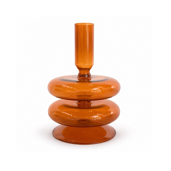Short Glass Candle Holder In Amber