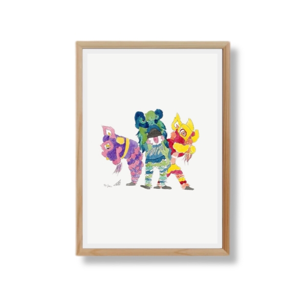 LAURIE DRAWS - 'Three Lion Dancers' Framed Art Print