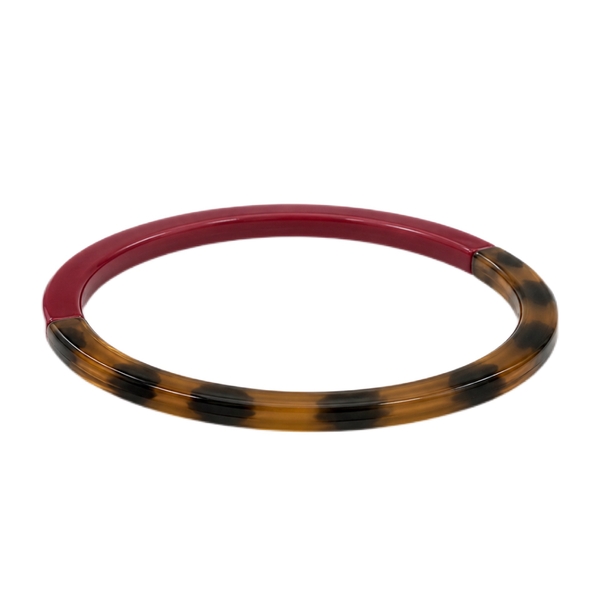 AZIET - Buffalo Horn & Lacquer Slim Bracelet in Brick & Leopard