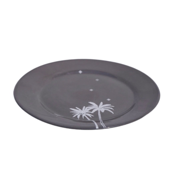 BAT TRANG - Ceramic Palm Tree Plate In Charcoal