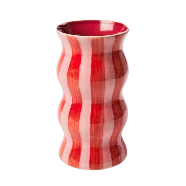 BAT TRANG - Ceramic Wavy Vase In Striped Red