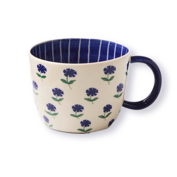 BAT TRANG - Ceramic Short Mug In Navy Flower