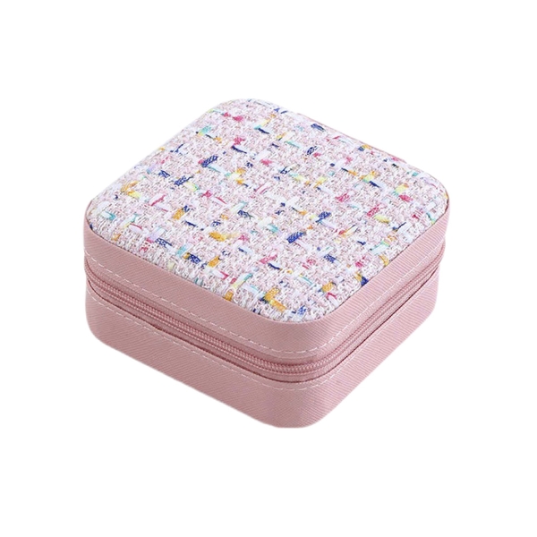 Square Jewelry Box In Pink With Colorful Tweed