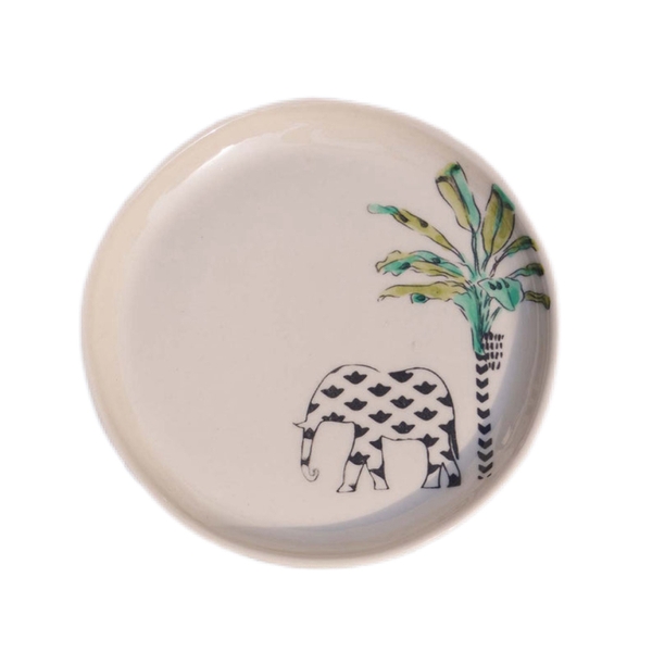 BAT TRANG - Ceramic Small Round Plate in Elephant No.02