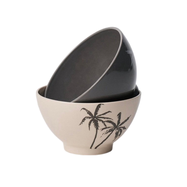 BAT TRANG - Ceramic Palm Tree Bowl in Charcoal