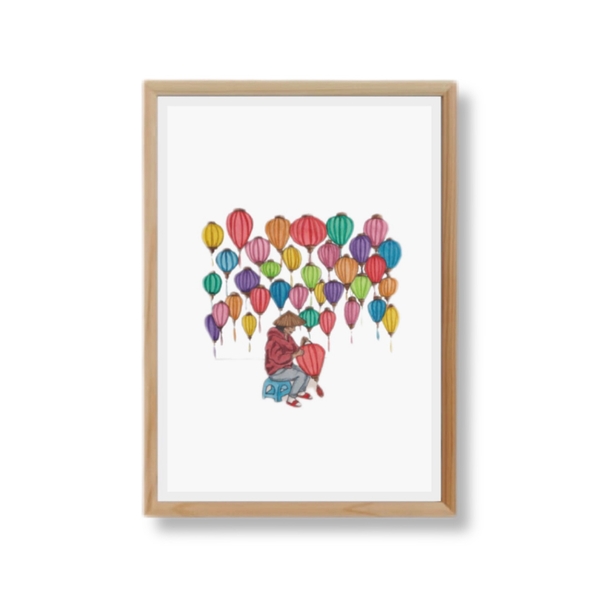 LAURIE DRAWS - 'Lady With Lanterns' Framed Art Print