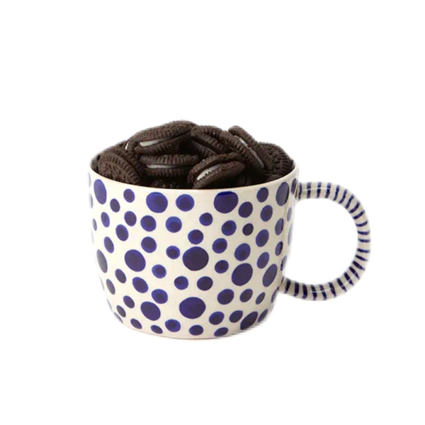 BAT TRANG - Ceramic Short Mug In Navy Polka Dot