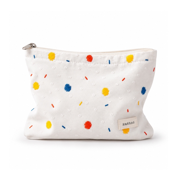 Make Up Purse - Colorful Polka Dot In White