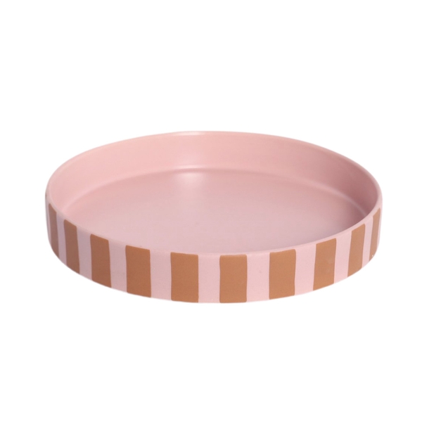 BAT TRANG - Round Tray in Striped Pink