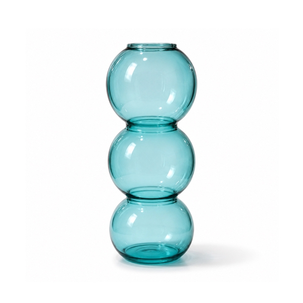 Short Bubble Glass Vase in Turquoise