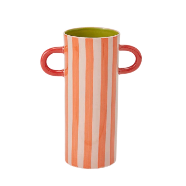 BÁT TRÀNG CERAMIC - Orange Stripped Vase With Orange Handle