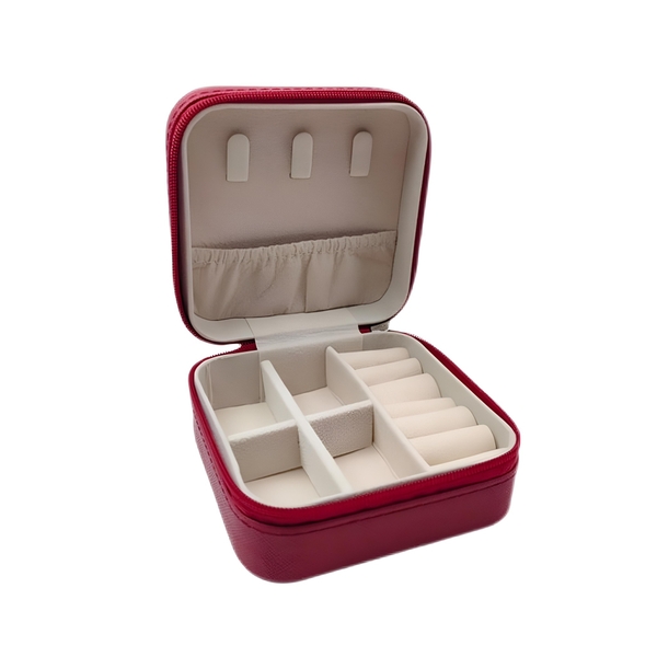 Square Jewelry Box In Red With Gold Tweed