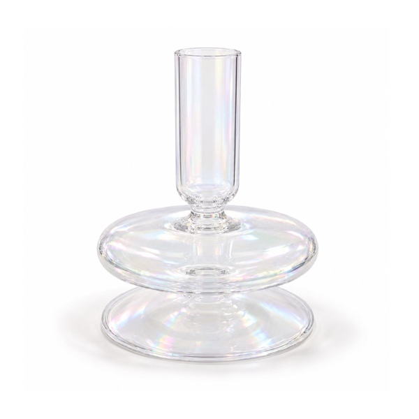 Short Glass Candle Holder In Hologram