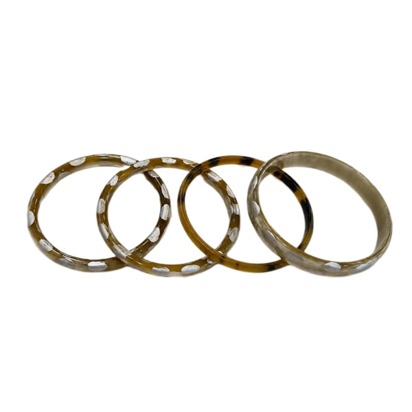 AZIET -  Buffalo Horn & Lacquer Set Bracelet in Silver Polka Dot
