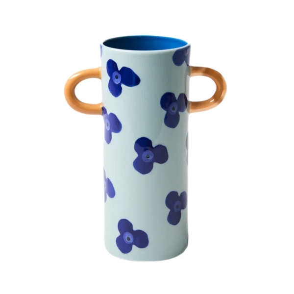BÁT TRÀNG CERAMIC - Blue Flower Vase With Yellow Handle