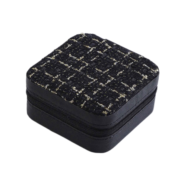Square Jewelry Box In Black With Gold Tweed