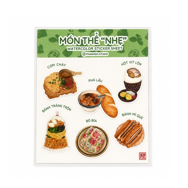 PHANHSHI STUDIO - ‘Món Thể Nhẹ / Vietnamese Dry Snack’ Mini Watercolor Stickers Sheet