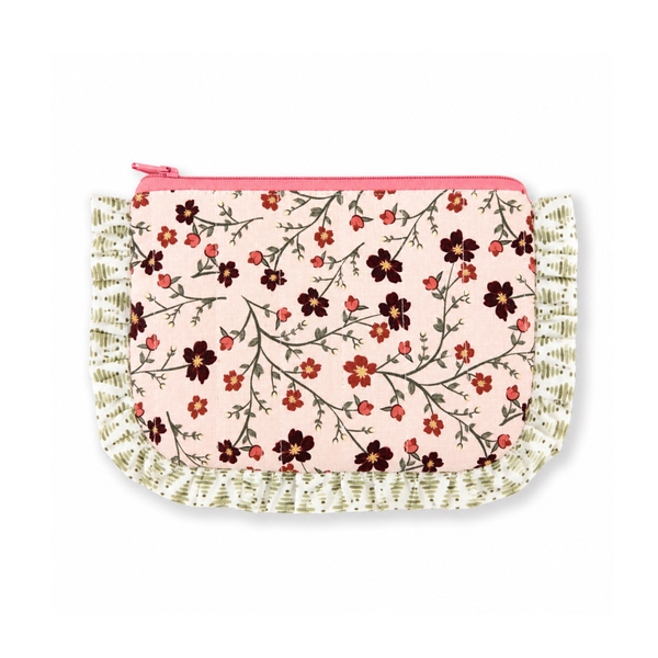 RUNG HANDMADE - 'Red Floral' Ruffled Make Up Purse
