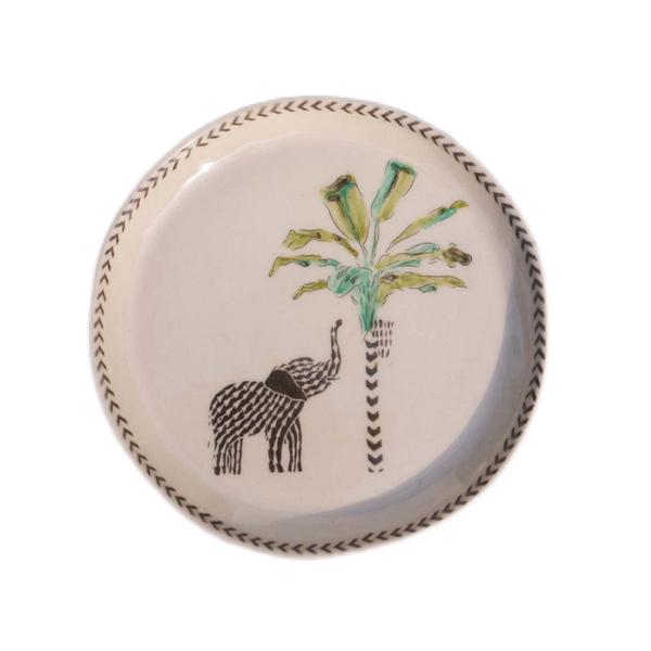 BAT TRANG - Ceramic Small Round Plate in Elephant No.01