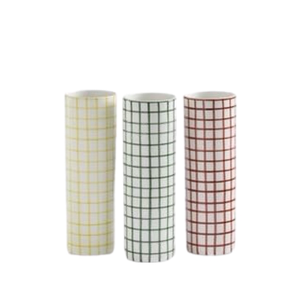 BAT TRANG - Ceramic Tall Checked Vase In Red