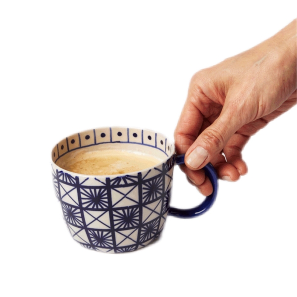 BAT TRANG - Ceramic Short Mug In Indigo Navy Pattern