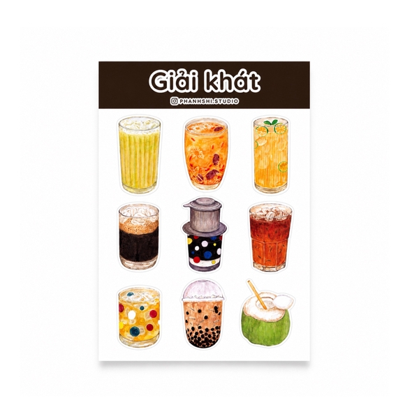 PHANHSHI STUDIO - ‘Giải Khát - Drinks' Watercolor Sticker Sheet