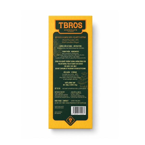 TBROS CHOCOLATE - Dark Chocolate 53% With Ginger Jam