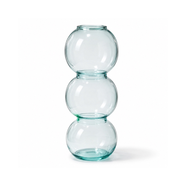 Short Bubble Glass Vase in Blue