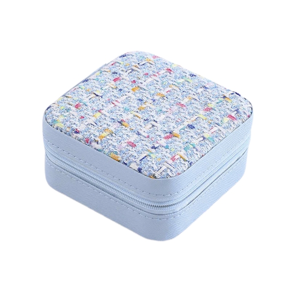 Square Jewelry Box In Blue With Colorful Tweed