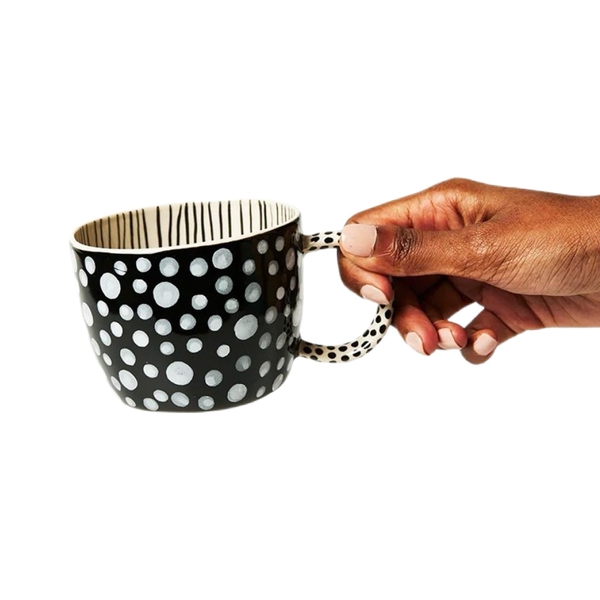 BAT TRANG - Ceramic Short Mug In Black Polka Dot