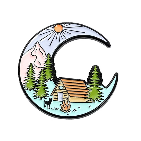 ENAMEL PIN - Camping Scene In Moon Shape