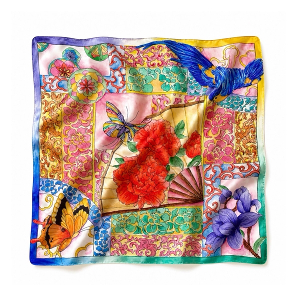 LY VU -  ‘Enchanting East No.2’ Silk Carre Scarf