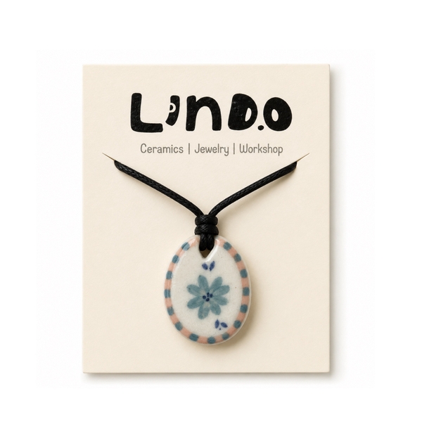 LINDO CRAFTS - Ceramic Necklace In Blue Flower