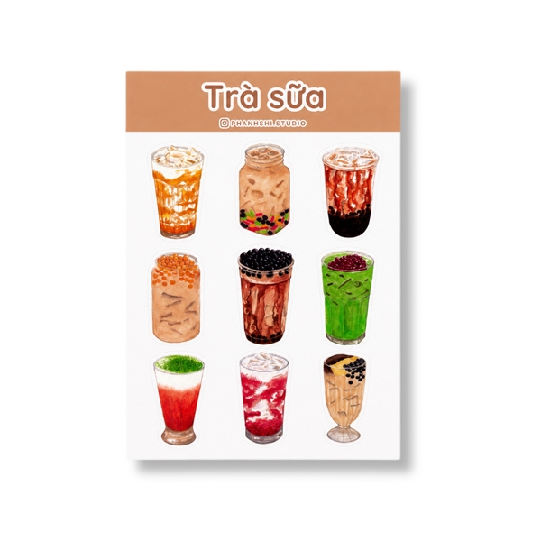 PHANHSHI STUDIO - ‘Trà Sữa - Milk Tea' Watercolor Sticker Sheet