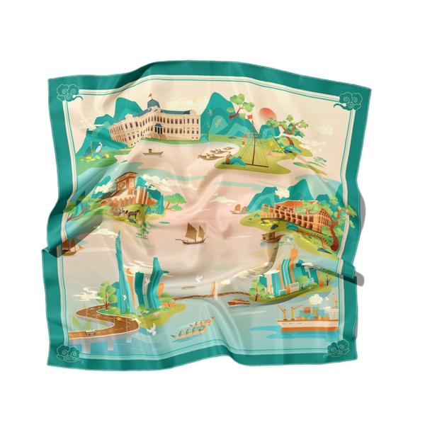LA'ARTISAN - 'Sông Sài Gòn - Saigon River' Double-Sided Square Scarf