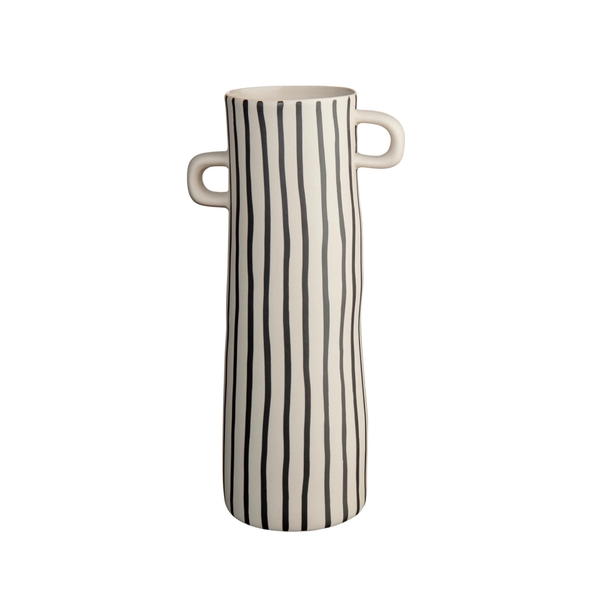 BAT TRANG -  Ceramic Striped Tall Vase With White Handle