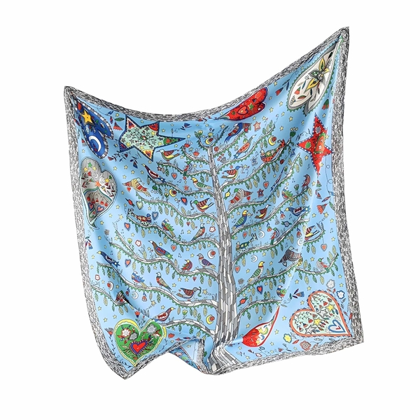 SQUARE SCARF - ‘Tree Of Life’ in Blue
