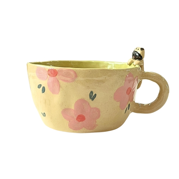 LINDO CRAFTS - Pink Flower Mug With Dog On The Rim