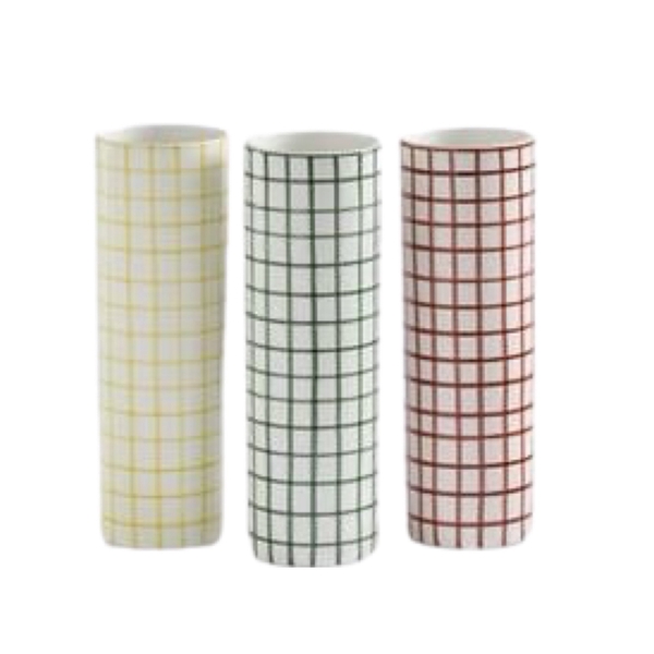 BAT TRANG - Ceramic Tall Checked Vase In Green