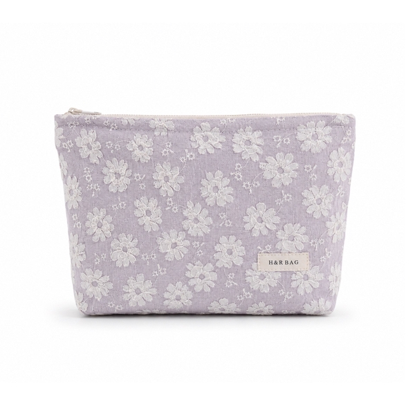 Make Up Purse - White Flower In Lilac