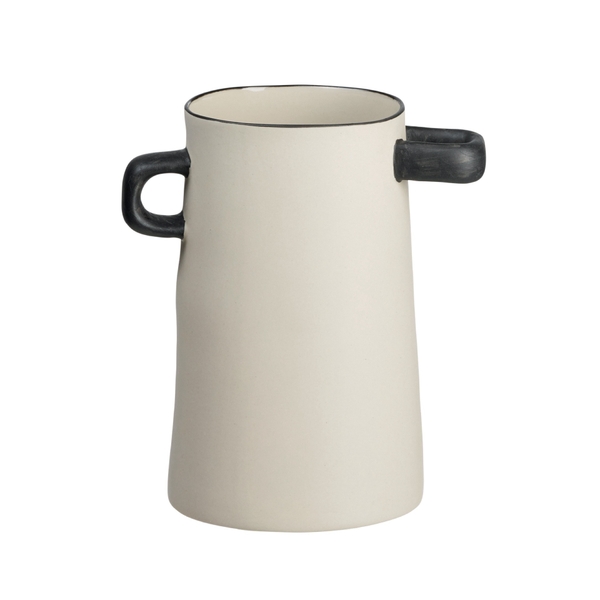 BAT TRANG - Ceramic Short Solid Vase With Black Handle